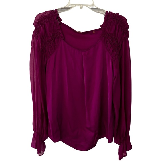 ELIE TAHARI Magenta Silk Top Ruffle Sheer Sleeves Feminine Pretty Small Flowy - Picture 3 of 13